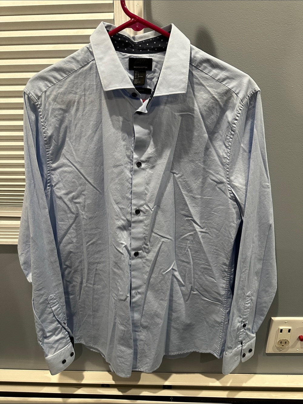Men's Light Blue Dress Shirt - Classic Long Sleeve Size Large Slim Fit